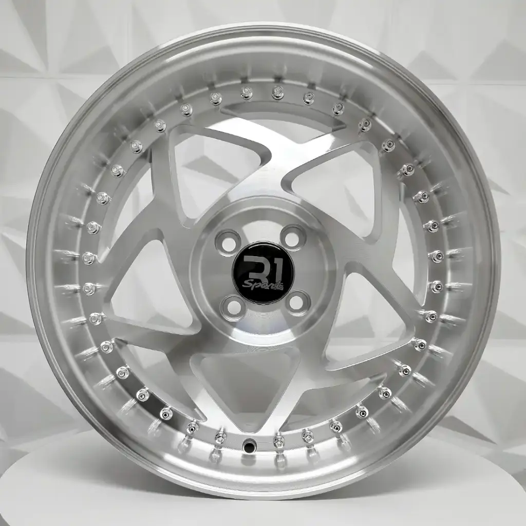 RIN 17X8 4-100 R1 SPORT SW395 SILVER MACHINE FACE ML CHROME RIVETS ET30 CB73.1
